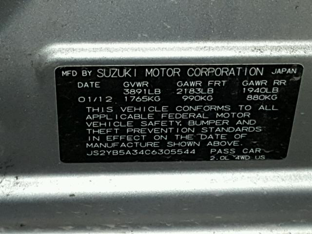 JS2YB5A34C6305544 - 2012 SUZUKI SX4 BASE SILVER photo 10