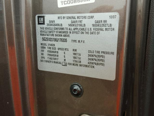 5GZEV23798J176335 - 2008 SATURN OUTLOOK XR Qəhvəyi foto 10