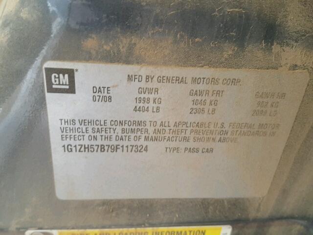 1G1ZH57B79F117324 - 2009 CHEVROLET MALIBU 1LT GRAY photo 10
