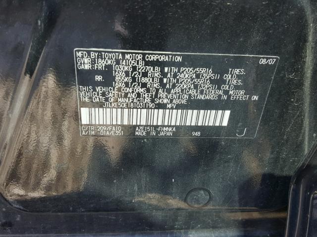 JTLKE50E181031190 - 2008 TOYOTA SCION XB Negro foto 10