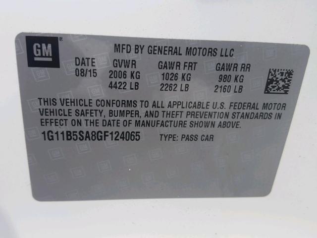 1G11B5SA8GF124065 - 2016 CHEVROLET MALIBU LIM 白色 照片 10