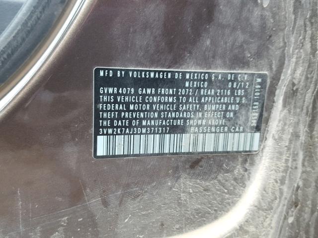 3VW2K7AJ3DM371317 - 2013 VOLKSWAGEN JETTA BASE Շագանակագույն լուսանկար 10