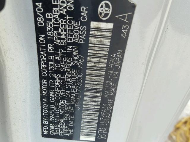 JTKDE177350017967 - 2005 TOYOTA SCION TC 银色 照片 10