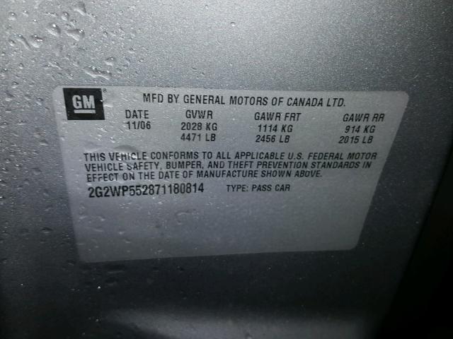 2G2WP552871180814 - 2007 PONTIAC GRAND PRIX GRAY photo 10