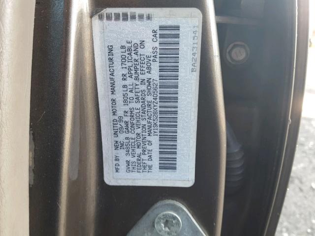 1Y1SK528XYZ405627 - 2000 CHEVROLET GEO PRIZM 棕色 照片 10