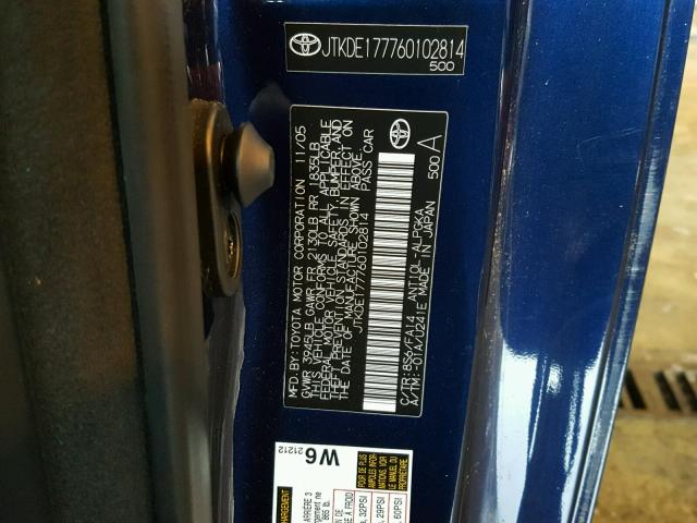 JTKDE177760102814 - 2006 TOYOTA SCION TC 蓝色 照片 10