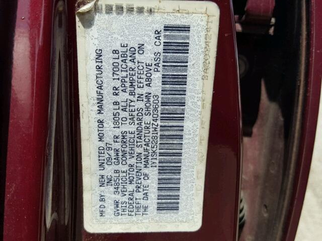 1Y1SK5281WZ403603 - 1998 CHEVROLET GEO PRIZM 栗色 照片 10