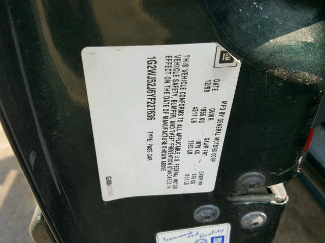 1G2WK52J5YF335226 - 2000 PONTIAC GRAND PRIX Yaşıl foto 10