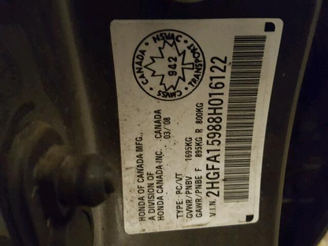 2HGFA15988H016122 - 2008 HONDA CIVIC EXL 灰色 照片 10