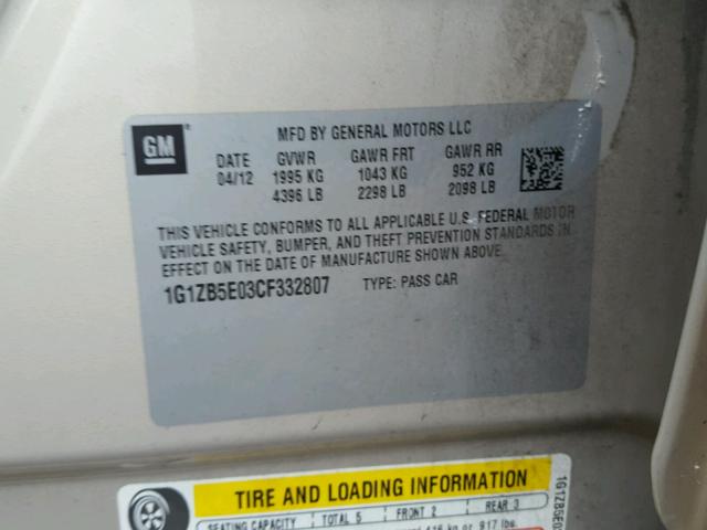 1G1ZB5E03CF332807 - 2012 CHEVROLET MALIBU LS Qızıl foto 10