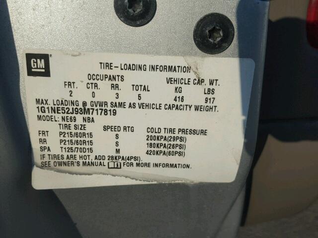 1G1NE52J93M717819 - 2003 CHEVROLET MALIBU LS Gümüş foto 10