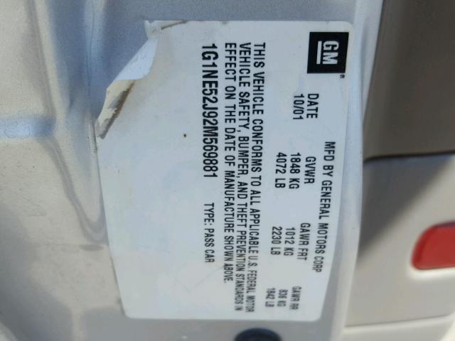 1G1NE52J92M569881 - 2002 CHEVROLET MALIBU LS ვერცხლისფერი ფოტო 10