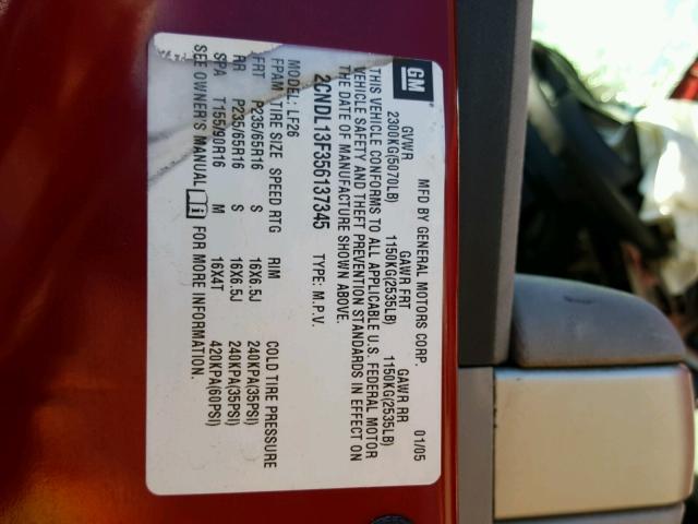 2CNDL13F356137345 - 2005 CHEVROLET EQUINOX LS RED photo 10