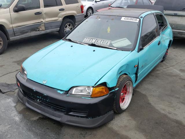 2HGEH2356PH521412 - 1993 HONDA CIVIC CX TEAL photo 2