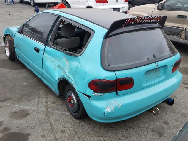 2HGEH2356PH521412 - 1993 HONDA CIVIC CX TEAL photo 3