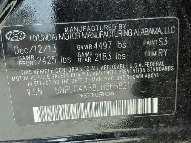 5NPEC4AB8EH866821 - 2014 HYUNDAI SONATA SE BLACK photo 10