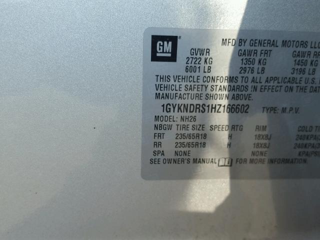 1GYKNDRS1HZ166602 - 2017 CADILLAC XT5 LUXURY GRAY photo 10