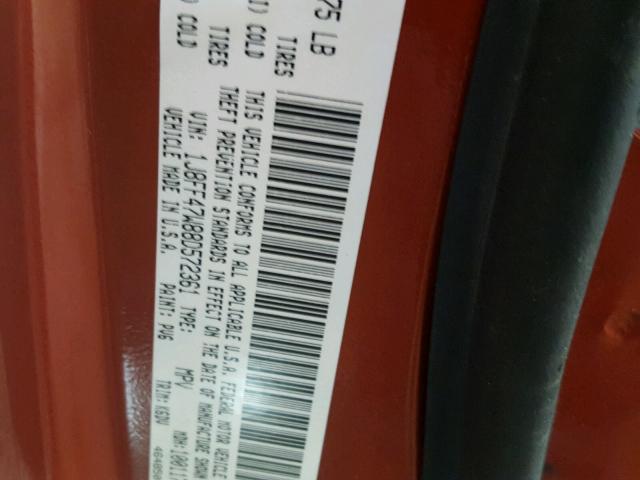 1J8FF47W88D572361 - 2008 JEEP COMPASS SP ORANGE photo 10