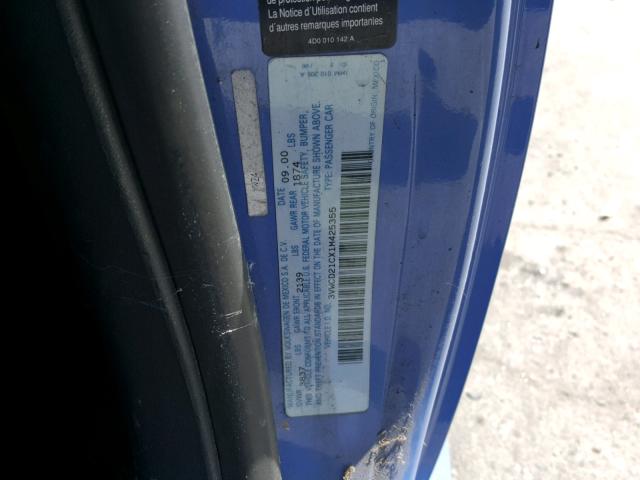 3VWCD21CX1M425355 - 2001 VOLKSWAGEN NEW BEETLE BLUE photo 10