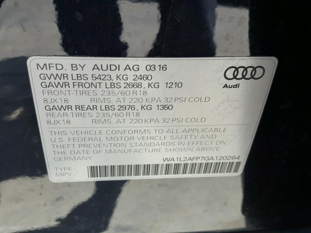 WA1L2AFP7GA120264 - 2016 AUDI Q5 PREMIUM BLACK photo 10