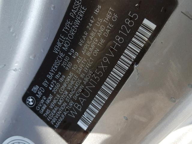 WBAUN135X9VH81285 - 2009 BMW 128 I SILVER photo 10