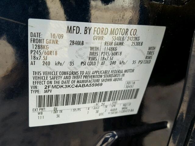 2FMDK3KC4ABA55969 - 2010 FORD EDGE LIMIT BLUE photo 10