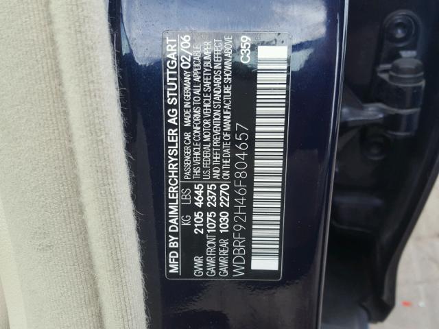 WDBRF92H46F804657 - 2006 MERCEDES-BENZ C GENERATI BLUE photo 10