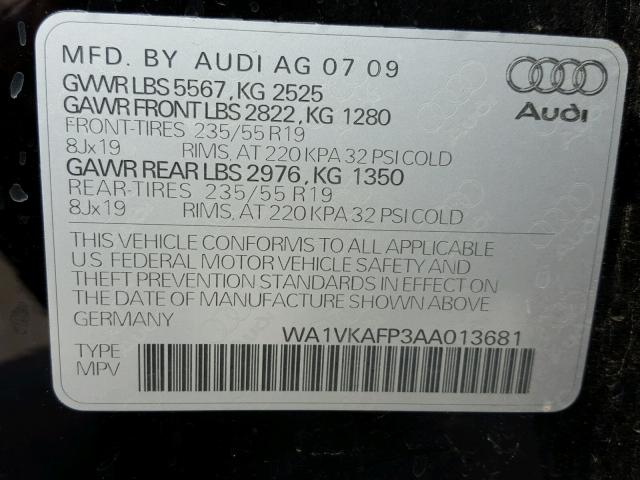 WA1VKAFP3AA013681 - 2010 AUDI Q5 PRESTIG BLACK photo 10