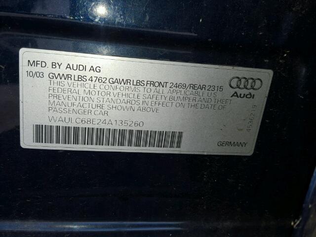 WAULC68E24A135260 - 2004 AUDI A4 1.8T QU BLUE photo 10