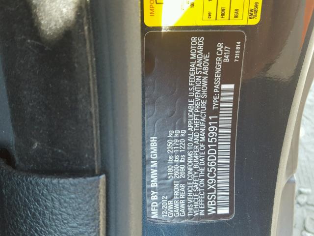 WBSLX9C56DD159911 - 2013 BMW M6 GRAY photo 10