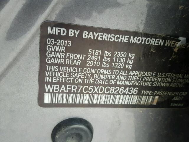 WBAFR7C5XDC826436 - 2013 BMW 535 I GRAY photo 10