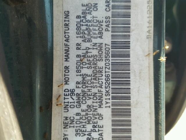 1Y1SK5266TZ035607 - 1996 GEO PRIZM BASE მწვანე ფოტო 10