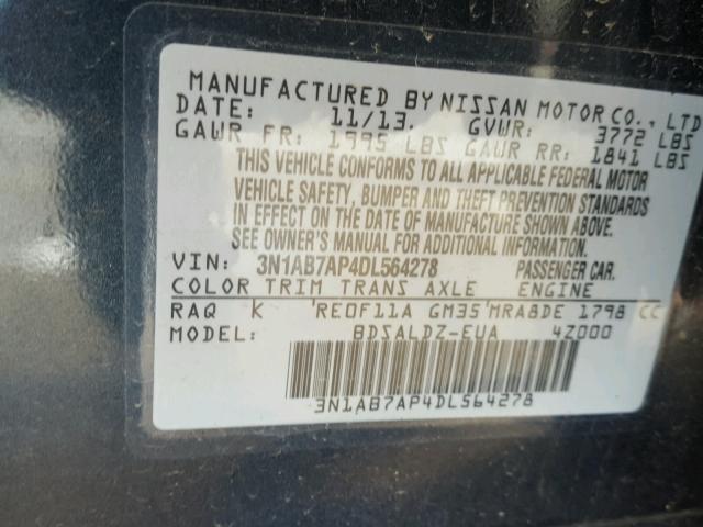 3N1AB7AP4DL564278 - 2013 NISSAN SENTRA S BLUE photo 10