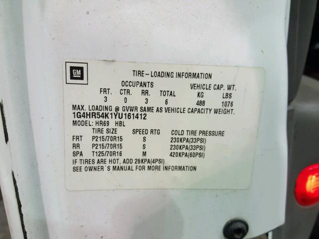 1G4HR54K1YU161412 - 2000 BUICK LESABRE LI WHITE photo 10