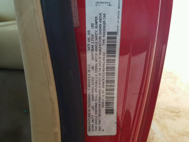 3VWCK31C45M414630 - 2005 VOLKSWAGEN NEW BEETLE 红色 照片 10