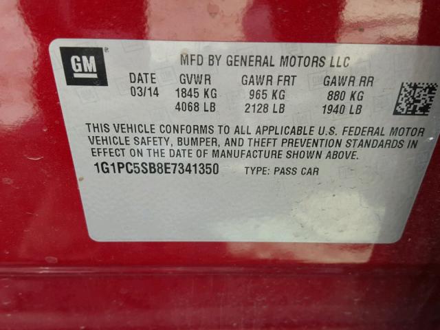 1G1PC5SB8E7341350 - 2014 CHEVROLET CRUZE LT RED photo 10