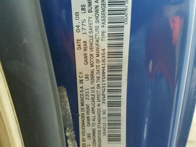 3VWPG31Y08M418354 - 2008 VOLKSWAGEN NEW BEETLE ლურჯი ფოტო 10