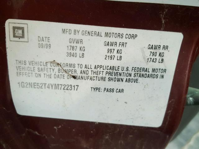 1G2NE52T4YM722317 - 2000 PONTIAC GRAND AM S Tünd qırmızı foto 10