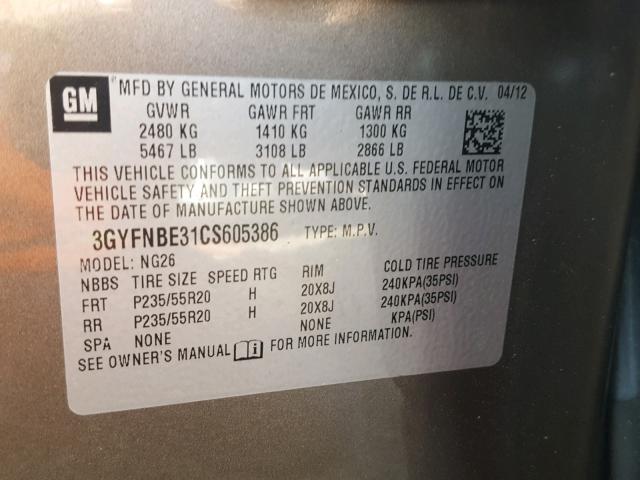 3GYFNBE31CS605386 - 2012 CADILLAC SRX PERFOR 棕色 照片 10