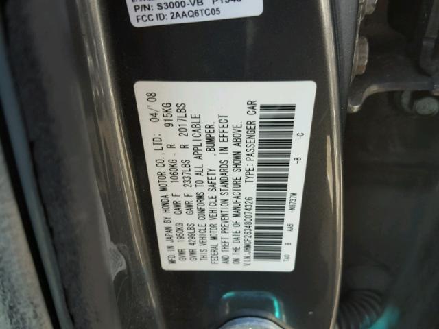 JHMCP26348C074326 - 2008 HONDA ACCORD LX GRAY photo 10