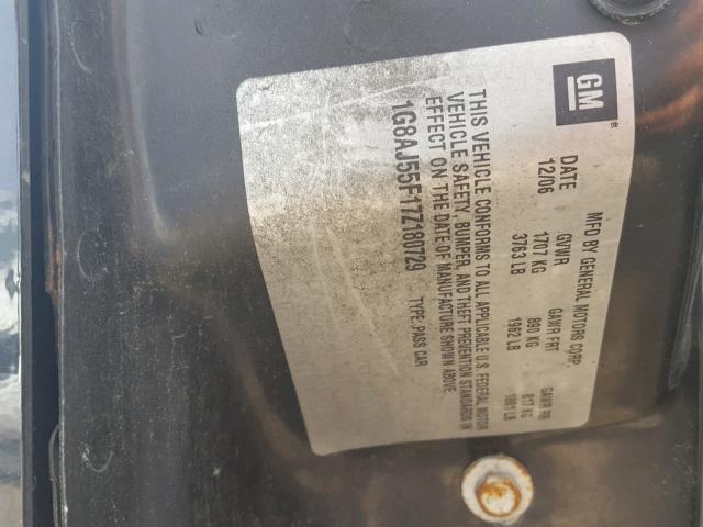 1G8AJ55F17Z180729 - 2007 SATURN ION LEVEL BLACK photo 10