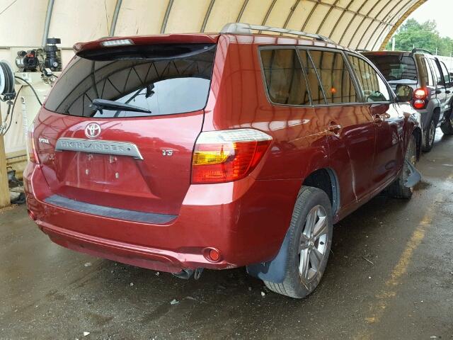 JTEDS43A582012115 - 2008 TOYOTA HIGHLANDER BURGUNDY photo 4