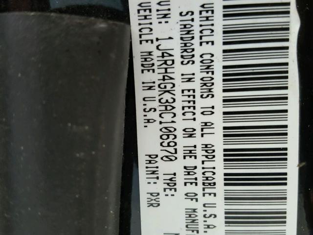 1J4RH4GK3AC106970 - 2010 JEEP COMMANDER BLACK photo 10