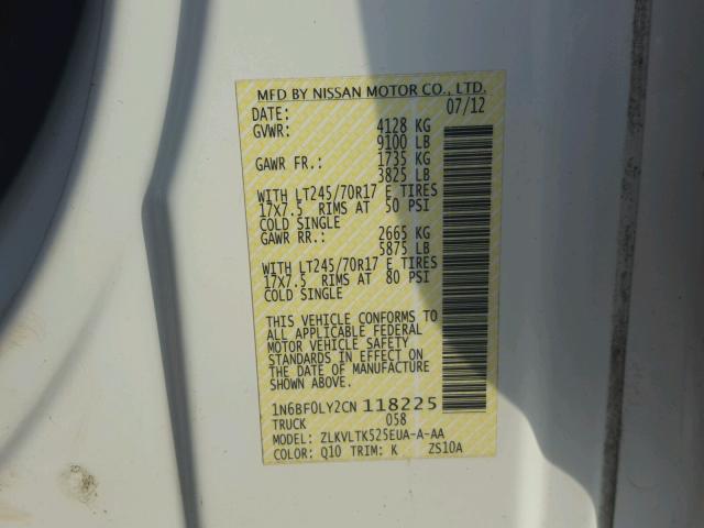 1N6BF0LY2CN118225 - 2012 NISSAN NV 2500 WHITE photo 10