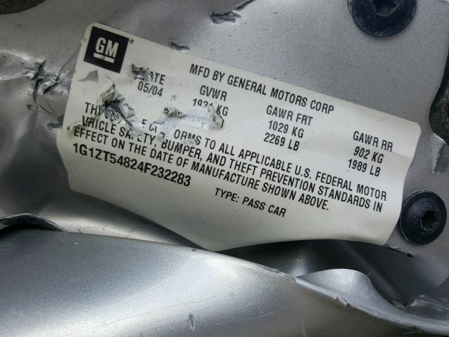 1G1ZT54824F232283 - 2004 CHEVROLET MALIBU LS Күміс фото 10