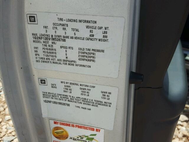 1G2NF12E91M526788 - 2001 PONTIAC GRAND AM S SILVER photo 10