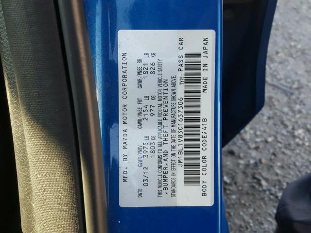 JM1BL1V83C1637306 - 2012 MAZDA 3 I BLUE photo 10