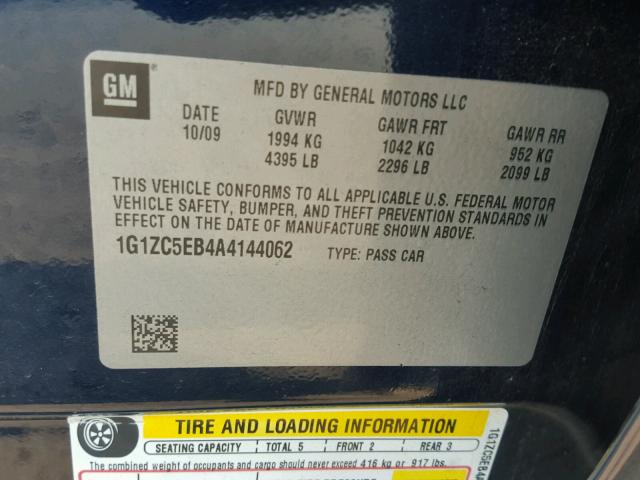 1G1ZC5EB4A4144062 - 2010 CHEVROLET MALIBU 1LT ლურჯი ფოტო 10