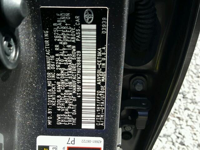 4T1BF1FK7HU268629 - 2017 TOYOTA CAMRY LE 石墨色 照片 10