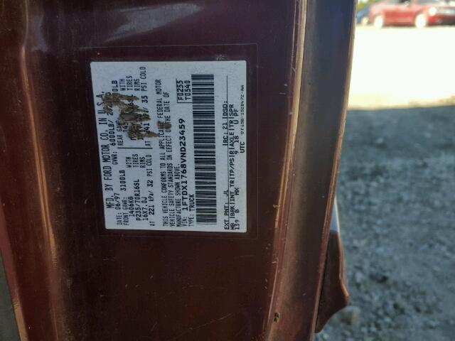 1FTDX1768VND23459 - 1997 FORD F150 BURGUNDY photo 10